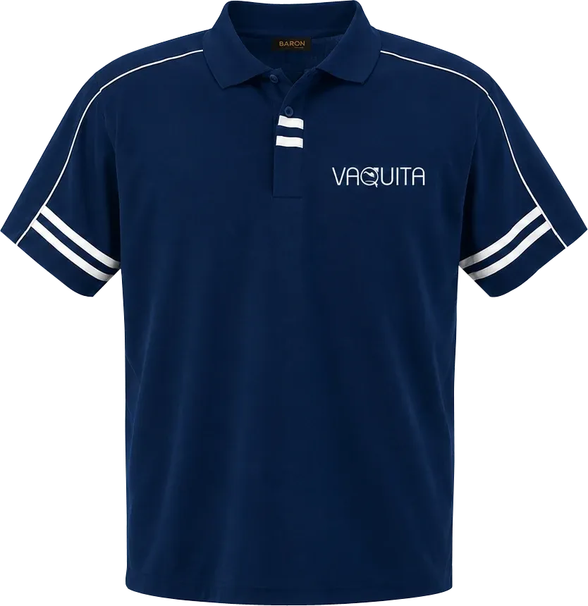 Vaquita branded navy crew polo shirt