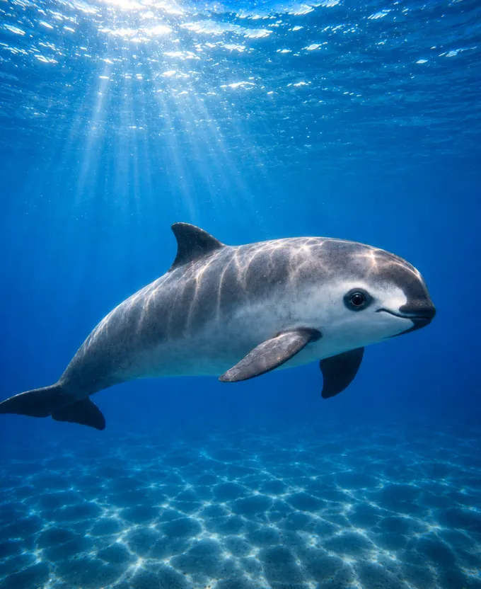 A Vaquita porpoise swimming underwater
